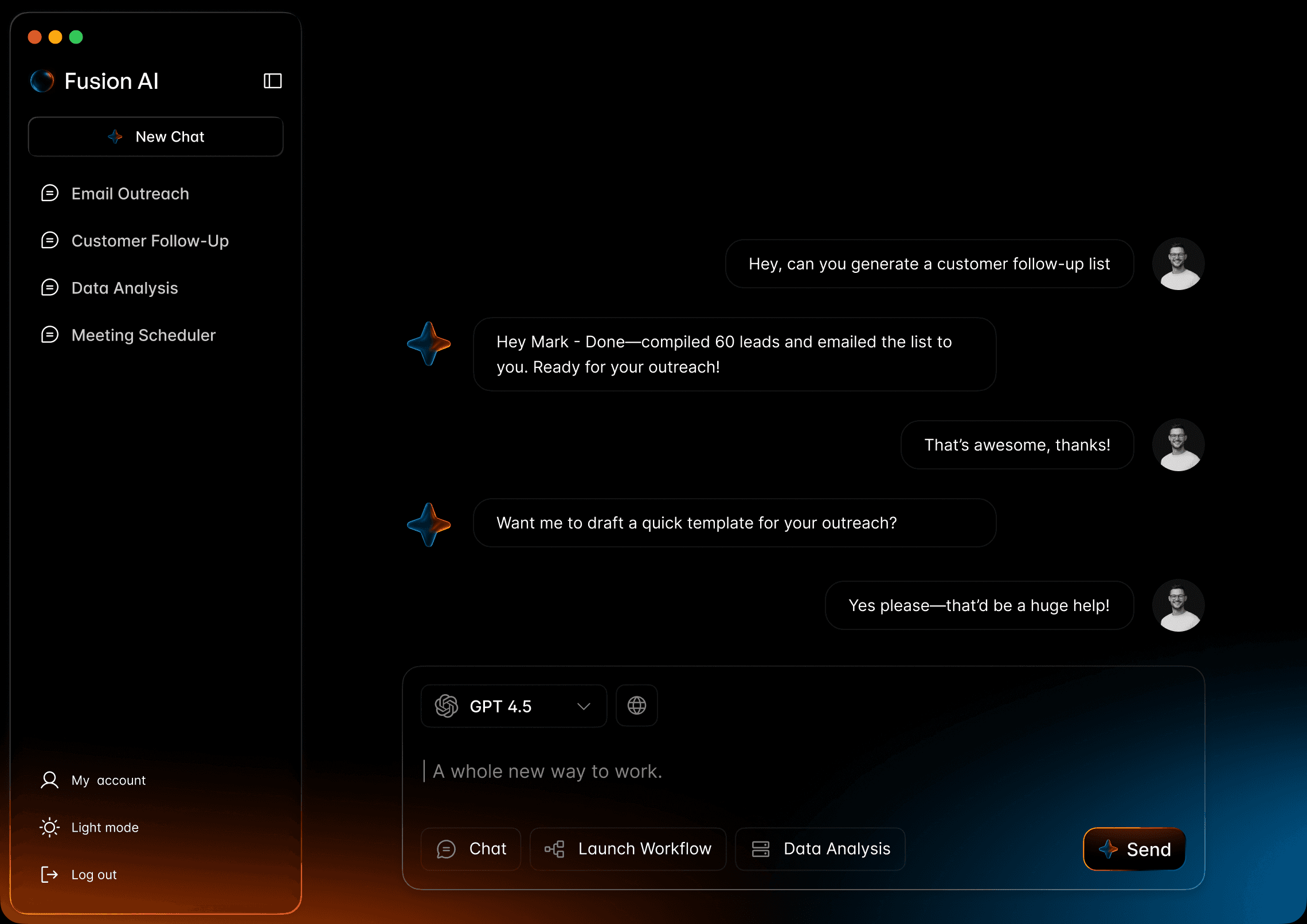 Fusion AI workspace dashboard